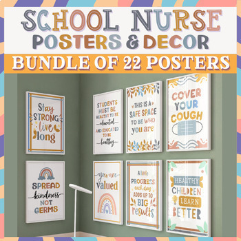 Preview of School Nurse Posters Room Health Clinic Office Decor Nursing Door Sign Bulletin