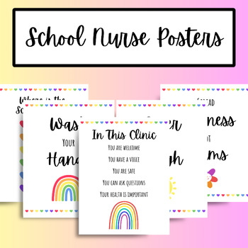 Preview of School Nurse Print Bundle, Set of 5, Rainbow Themed, Clinic Decor, Office Decor