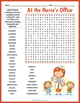 school nurse activity word search fun by puzzles to