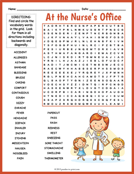 school nurse word search puzzle worksheet activity by puzzles to print