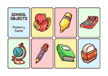 Preview of School Objects Memory Game Flashcards