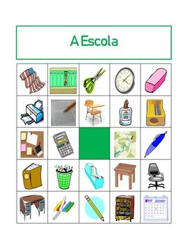 opleiding veiling barrière Material escolar (School Supplies in Portuguese) Bingo by jer520 LLC