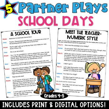 Preview of School Partner Plays: 5 Scripts with a Comprehension Check Worksheet 4th 5th