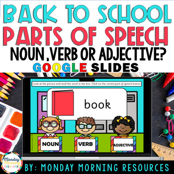 Preview of School Parts of Speech - Noun, Verb or Adjective Grammar Google Slides -Year 1-2