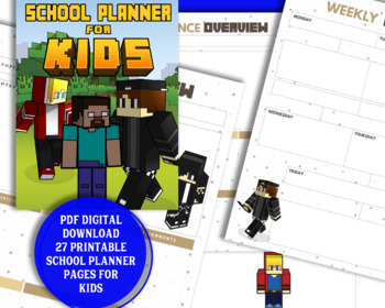Preview of School Planner For Kids With a PDF Printable Letter Size Herobrine Theme
