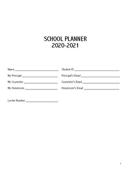 Preview of School Planner - Sept. 2020 - June 2021 - Four Block Schedule