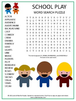 Preview of School Play Word Search Puzzle | Drama, Theater Activity Worksheet Game