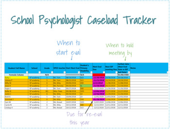 Preview of School Psychologist Caseload Tracker (auto-fills!)