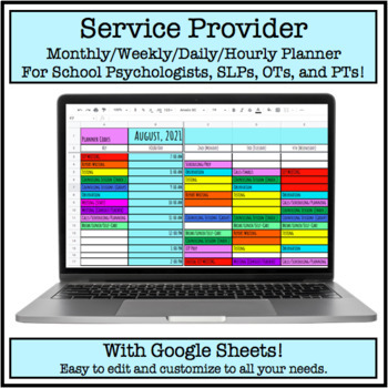 Preview of School Psychologist / SLP / OT / PT Planner / Calendar - Google Sheets-Editable!