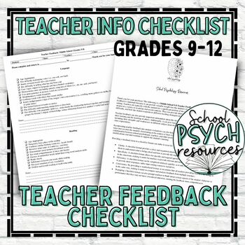 Preview of School Psychology Teacher Interview Info Feedback Checklist Grades 9-12