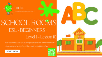 Preview of School Rooms / ESL LESSON / Level I - Lesson 10 - (easy no-prep lesson)