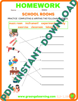 Preview of School Rooms / HOMEWORK / Level I / Lesson 10 - (easy to check task)