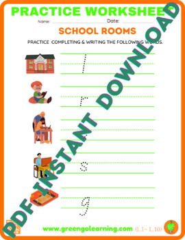 Preview of School Rooms / PRACTICE WORKSHEET / Level I / Lesson 10 - (easy to check task)
