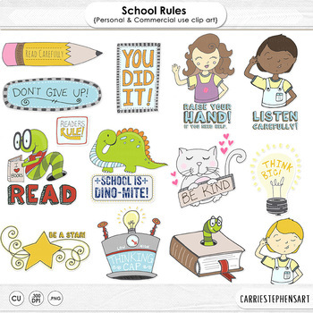 Preview of Free Clip Art, Back to School Rules, Cooperative Classroom Encouragement