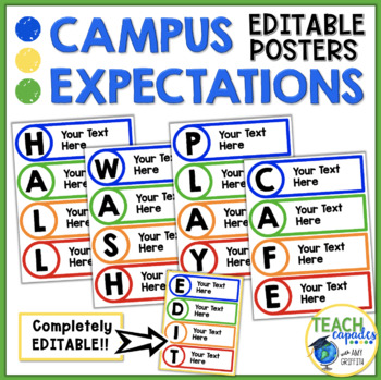 Preview of School Rules Posters EDITABLE Class Expectations PBIS