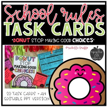 Preview of School Rules Task Cards {Editable}