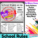 School Rules Word Search Activity Puzzle : Early Finishers