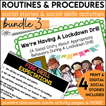 Preview of Social Stories Routines Procedures SEL Bundle 3 School Safety & Emergency Drills