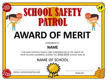 Preview of School Safety Patrol Certificate
