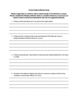 Preview of School Safety Student Reflection Sheet
