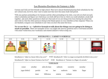 Preview of School Schedule and Places Info Gap Ser + Infinitive