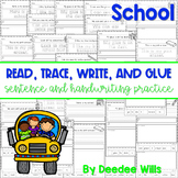 School Sentence Writing Practice - Read, Trace, Glue, and Draw