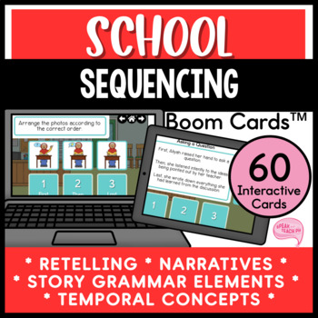 Preview of School Sequencing and Retell No Prep No Print Speech Therapy Boom Cards™