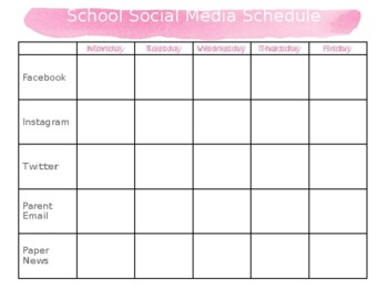 Preview of School Social Media Schedule (editable and fillable Resource)