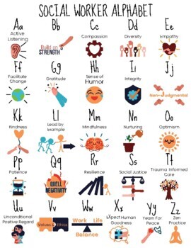 Preview of School Social Worker Alphabet Printable Poster - A to Z Social Work ABC Alphabet