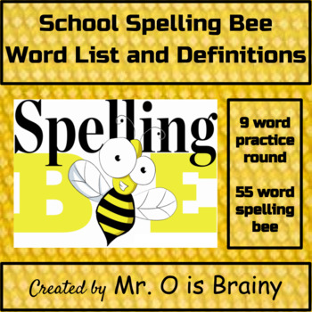 Preview of School Spelling Bee Words and Definitions