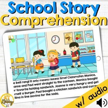 Preview of School Story Comprehension Answering WH Questions Boom Cards