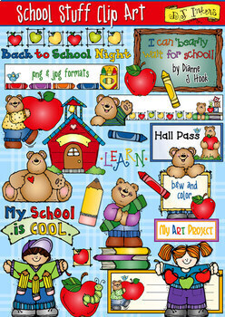 Preview of School Stuff Clip Art - Classroom Bears, Kids and Borders for Teachers