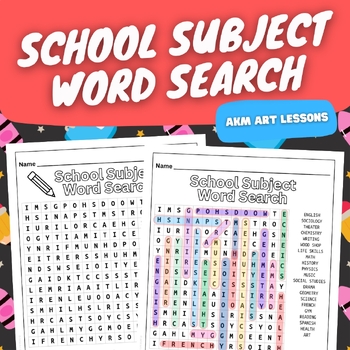 Preview of School Subject Word Search - First Day of School - August/September - Activity
