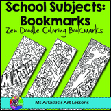 School Subjects Coloring Bookmarks, Zen Doodles.