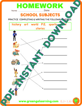 Preview of School Subjects / HOMEWORK / Level I / Lesson 6 - (easy to check task)