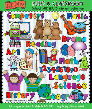 Preview of School Subjects - Kids and Classroom Clip Art for Teachers Download