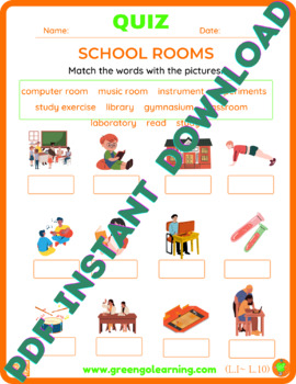 Preview of School Rooms / QUIZ / Level I / Lesson 10 - (easy to check assessment)