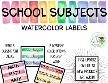 Preview of School Subjects/Schedule Cards Watercolor Labels