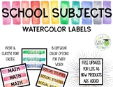 School Subjects/Schedule Cards Watercolor Labels