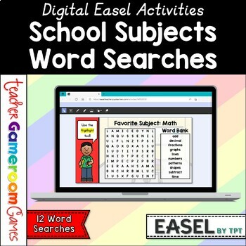 Preview of School Subjects Word Search Easel Activity