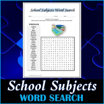 Preview of School Subjects Word Search Puzzle
