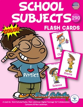 Preview of 290) School Subjects. FlashCards. Color.