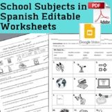 School Subjects in Spanish Worksheet Editable Google Slides/PDF