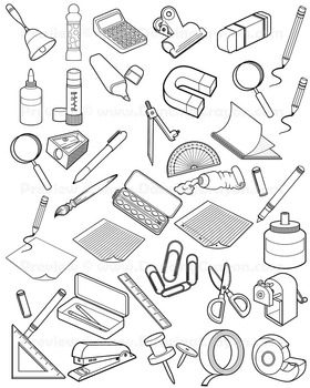 School Supplies Clip Art For Teachers 30 Black And White School Supply Icons