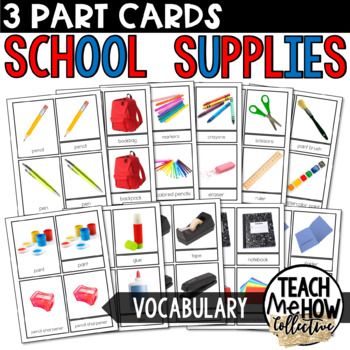 School Supplies 3 Part Cards - 1+1+1=1