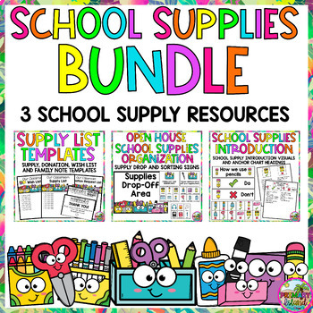 School Supplies Bundle List Templates, Notes, Introduction, Charts,  Organization