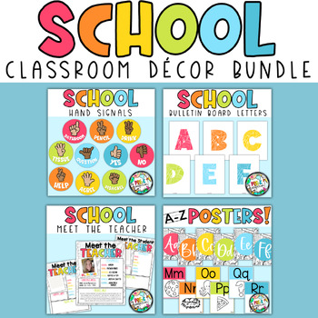 Preview of School Supplies Classroom Decor Bundle | Rainbow School Classroom
