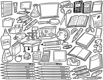 School Supplies Clip Art Black And White 60 Items For Commercial Use