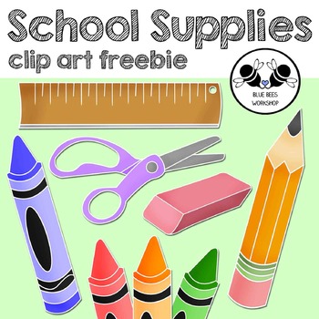 School Supplies Clip Art Freebie by Blue Bees Workshop | TPT