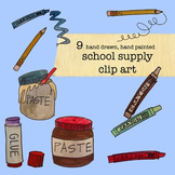 School Supplies Clip Art} Hand drawn and hand painted